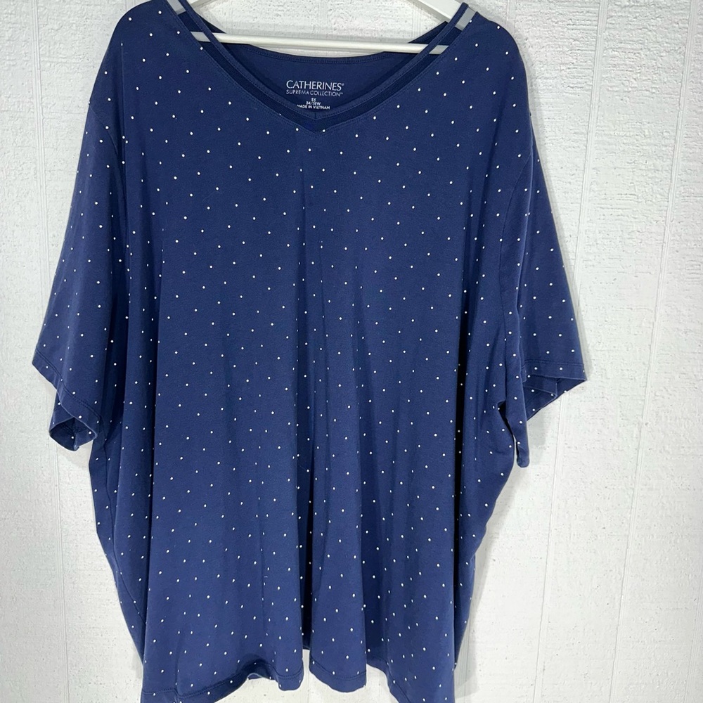 Catherines Navy Blue Short Sleeve Dot Print Tee